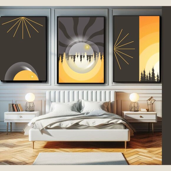 Tranquil Sunset Scenes, Golden Hour Nature Wall Decor, Set of 3 Digital Prints, - Picture 2 of 7